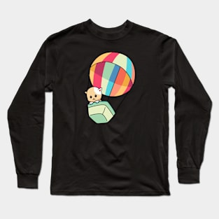 cat with hot air balloon Long Sleeve T-Shirt